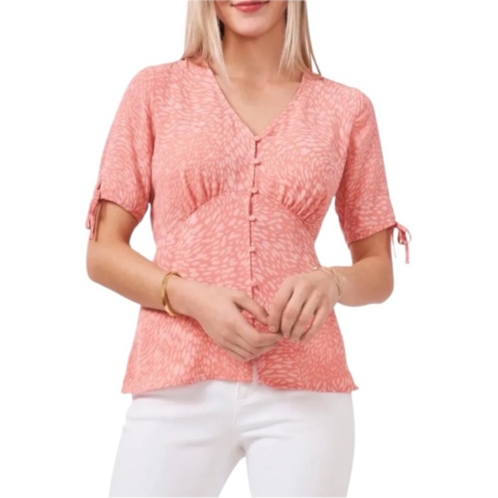 Vince Camuto Women's Pink Short-Sleeve V-Neck Blouse size XS